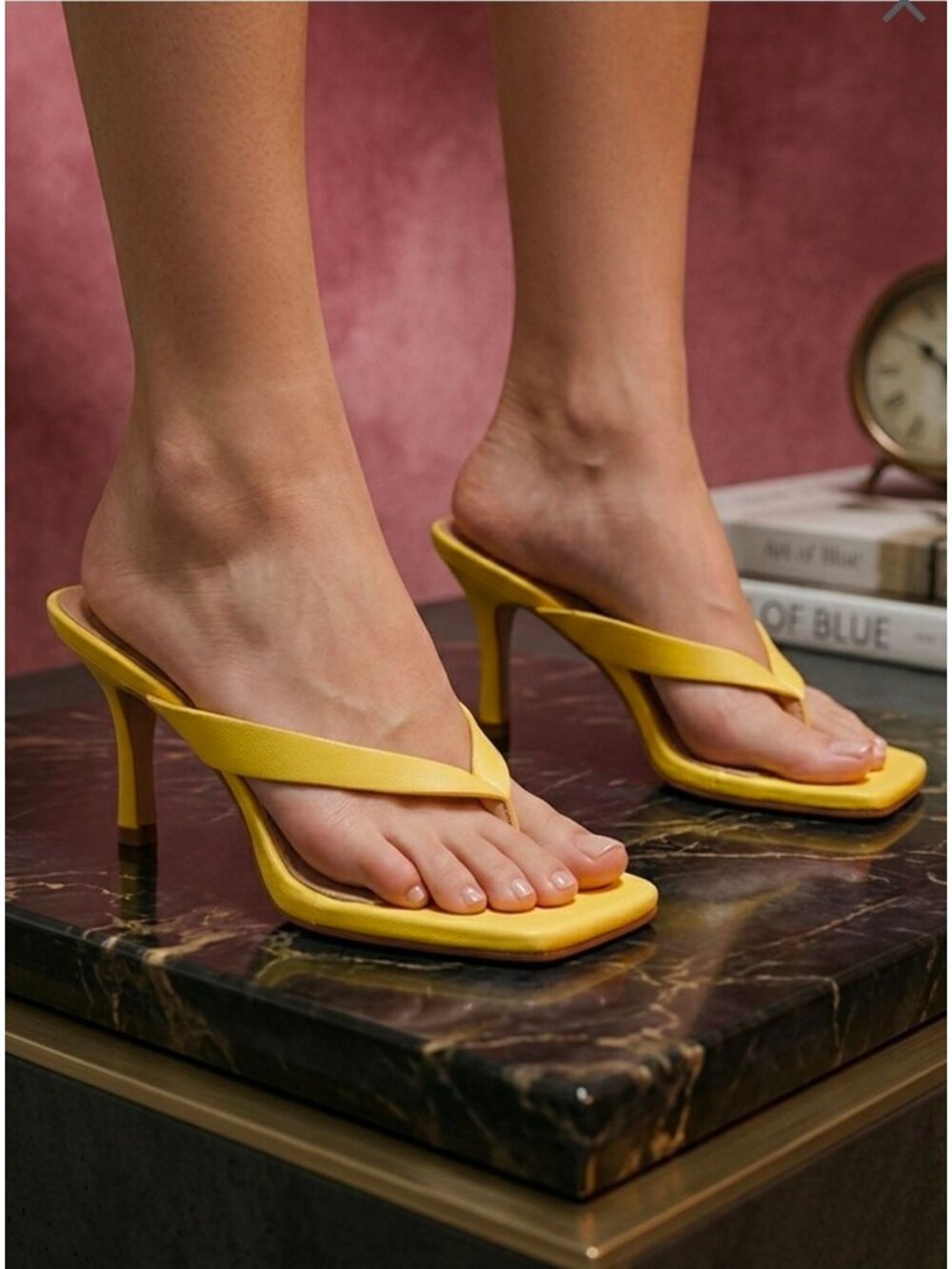 Yellow Square-Toe High-Heel Sandals With Strap Design For Women - Picture 4 of 14